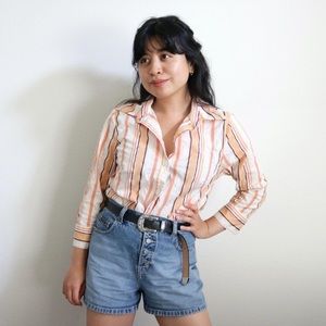 Orange 70’s style striped button down shirt